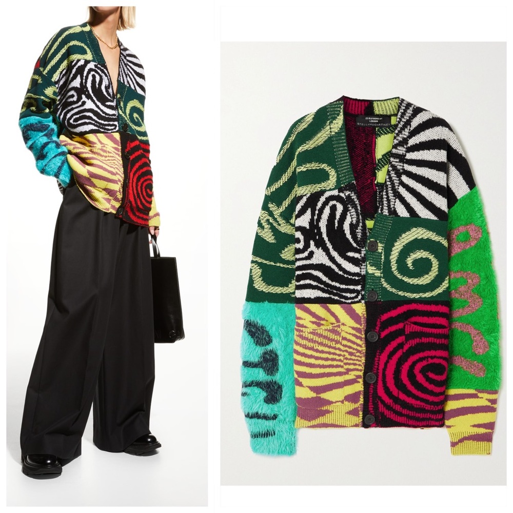 EUC STELLA MCCARTNEY + Ed Curtis patchwork jacquard-knit wool cardigan S